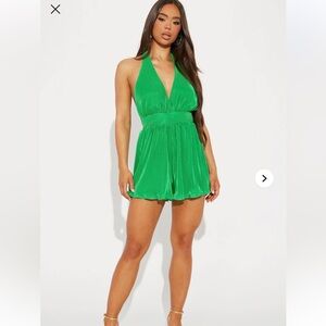 Fashion Nova Green Plunging Halter Romper